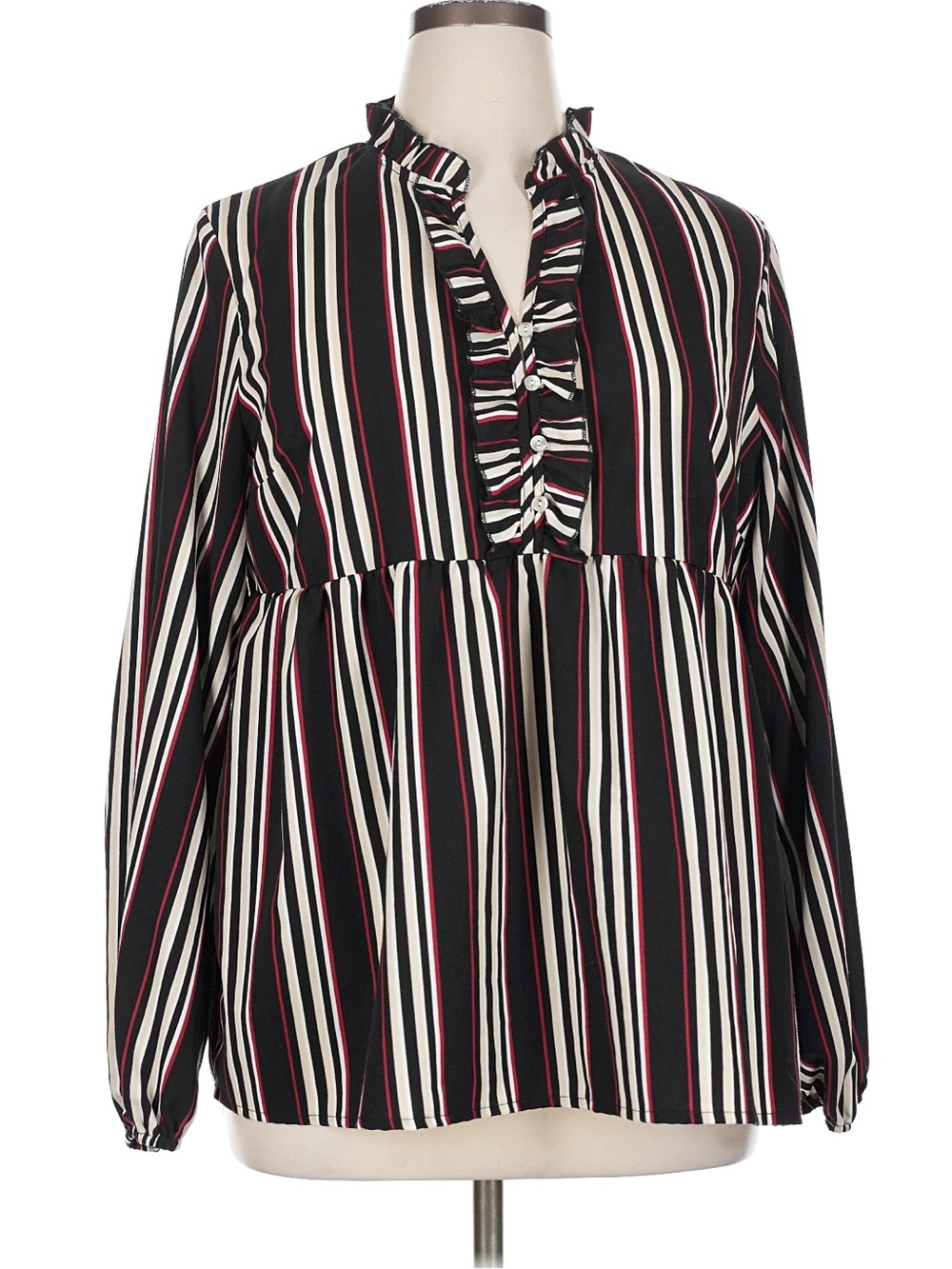 Suzanne Betro Striped Ruffle Babydoll Blouse XL Like New